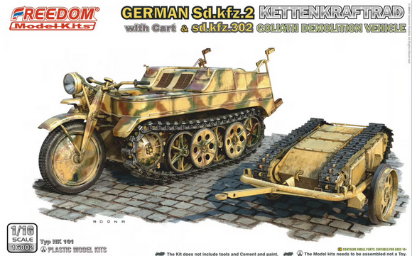 FREEDOM MODEL German Sd.Kfz.2 Kettenkraftrad with Cart & Sdkfz 302 Goliath 16002 - 1/16