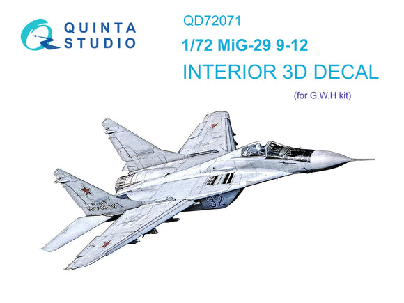Quinta Studio MiG-29 9-12 Interior 3D Decal for GWH QD72071-1/72
