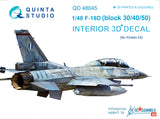 Quinta Studio F-16D (block 30/40/50)  Interior 3D Decal for Kinetic QD 48045 - 1/48